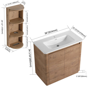 English Elm 36'' Freestanding Bathroom Vanity With Ceramic Sink, Soft-Close Doors & Stylish Storage Solutions W999S00403