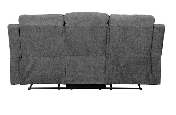 English Elm Kalen Gray Chenille Motion Sofa with Drop-Down Table, Cup Holders, Pillow-Top Arms & Pocket Coil Support B2726P253087