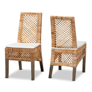 Baxton Studio bali Argos Modern Bohemian Rattan Dining Chair Set - 2-Piece Natural Brown Comfort & Style Argos-Rattan-DC