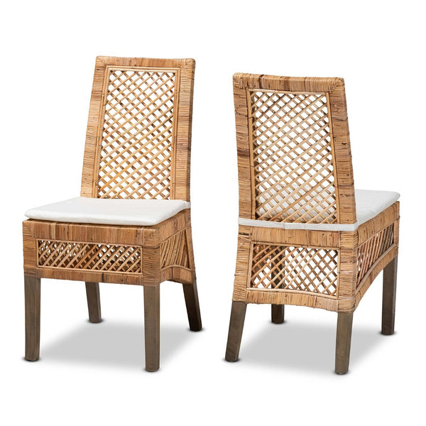 Baxton Studio bali Argos Modern Bohemian Rattan Dining Chair Set - 2-Piece Natural Brown Comfort & Style Argos-Rattan-DC