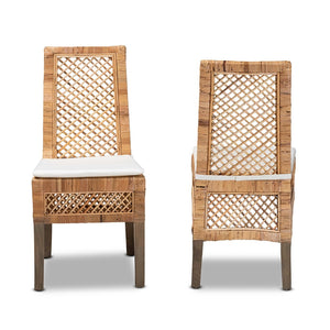 Baxton Studio bali Argos Modern Bohemian Rattan Dining Chair Set - 2-Piece Natural Brown Comfort & Style Argos-Rattan-DC
