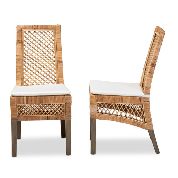 Baxton Studio bali Argos Modern Bohemian Rattan Dining Chair Set - 2-Piece Natural Brown Comfort & Style Argos-Rattan-DC