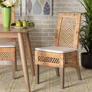 Baxton Studio bali Argos Modern Bohemian Rattan Dining Chair Set - 2-Piece Natural Brown Comfort & Style Argos-Rattan-DC