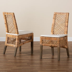 Baxton Studio bali Argos Modern Bohemian Rattan Dining Chair Set - 2-Piece Natural Brown Comfort & Style Argos-Rattan-DC