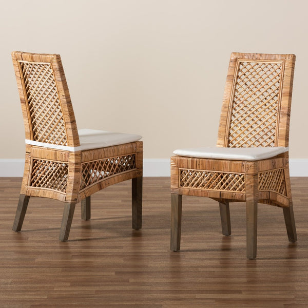Baxton Studio bali Argos Modern Bohemian Rattan Dining Chair Set - 2-Piece Natural Brown Comfort & Style Argos-Rattan-DC