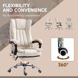 English Elm Vinsetto Microfiber Office Chair, High Back Computer Chair With 6 Point Massage, Heat, Adjustable Height and Retractable Footrest, Cream White