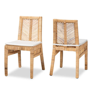 Baxton Studio bali Suci Modern Bohemian Rattan Dining Chair Set - 2-Piece Natural Brown Comfort & Style Suci-Rattan-DC