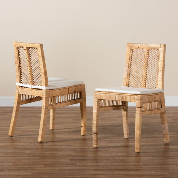 Baxton Studio bali Suci Modern Bohemian Rattan Dining Chair Set - 2-Piece Natural Brown Comfort & Style Suci-Rattan-DC