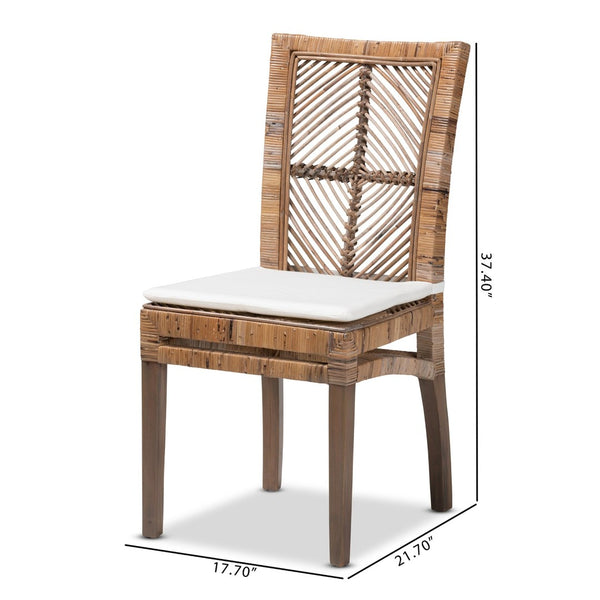 Baxton Studio bali Laluna Modern Bohemian Dining Chair – Greywashed Rattan & Mahogany with Comfortable Cushion Laluna-Grey Natural Rattan-DC