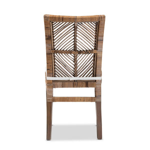 Baxton Studio bali Laluna Modern Bohemian Dining Chair – Greywashed Rattan & Mahogany with Comfortable Cushion Laluna-Grey Natural Rattan-DC