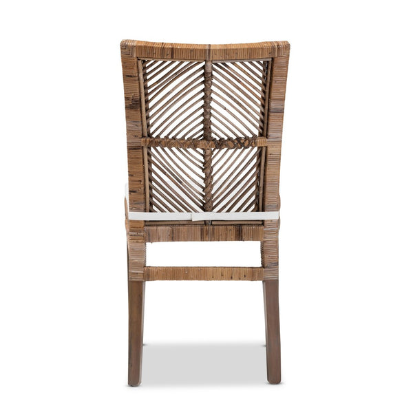 Baxton Studio bali Laluna Modern Bohemian Dining Chair – Greywashed Rattan & Mahogany with Comfortable Cushion Laluna-Grey Natural Rattan-DC