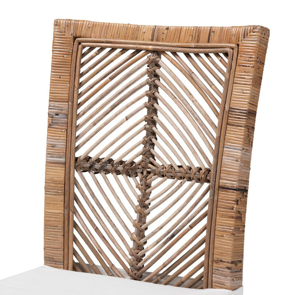 Baxton Studio bali Laluna Modern Bohemian Dining Chair – Greywashed Rattan & Mahogany with Comfortable Cushion Laluna-Grey Natural Rattan-DC