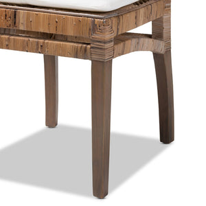 Baxton Studio bali Laluna Modern Bohemian Dining Chair – Greywashed Rattan & Mahogany with Comfortable Cushion Laluna-Grey Natural Rattan-DC