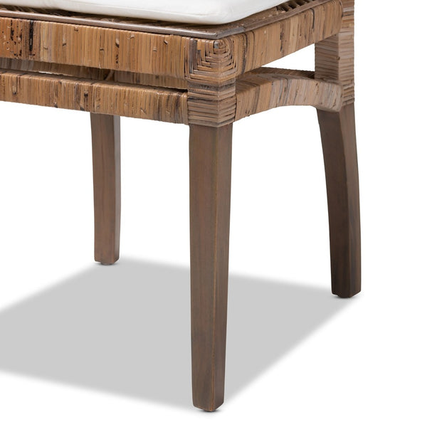 Baxton Studio bali Laluna Modern Bohemian Dining Chair – Greywashed Rattan & Mahogany with Comfortable Cushion Laluna-Grey Natural Rattan-DC