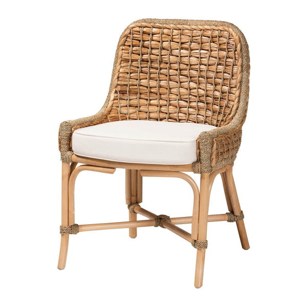 Baxton Studio bali Kyle Modern Bohemian Dining Side Chair - Handcrafted Natural Rattan with Cushion & Sturdy Base Kyle-Rattan-DC-No Arm
