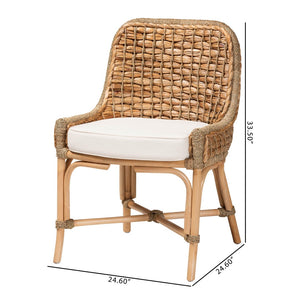 Baxton Studio bali Kyle Modern Bohemian Dining Side Chair - Handcrafted Natural Rattan with Cushion & Sturdy Base Kyle-Rattan-DC-No Arm