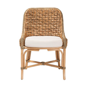 Baxton Studio bali Kyle Modern Bohemian Dining Side Chair - Handcrafted Natural Rattan with Cushion & Sturdy Base Kyle-Rattan-DC-No Arm
