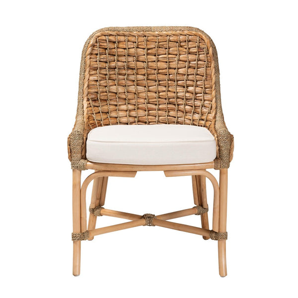 Baxton Studio bali Kyle Modern Bohemian Dining Side Chair - Handcrafted Natural Rattan with Cushion & Sturdy Base Kyle-Rattan-DC-No Arm