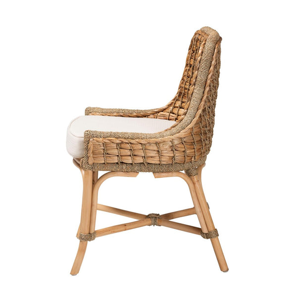 Baxton Studio bali Kyle Modern Bohemian Dining Side Chair - Handcrafted Natural Rattan with Cushion & Sturdy Base Kyle-Rattan-DC-No Arm