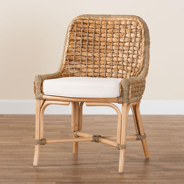 Baxton Studio bali Kyle Modern Bohemian Dining Side Chair - Handcrafted Natural Rattan with Cushion & Sturdy Base Kyle-Rattan-DC-No Arm