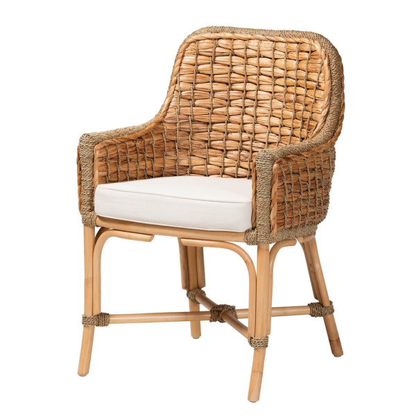 Baxton Studio bali Bali Modern Bohemian Rattan Dining Arm Chair with Cushion - Artisan Crafted, Coastal Charm & Stability Kyle-Rattan-DC-Arm
