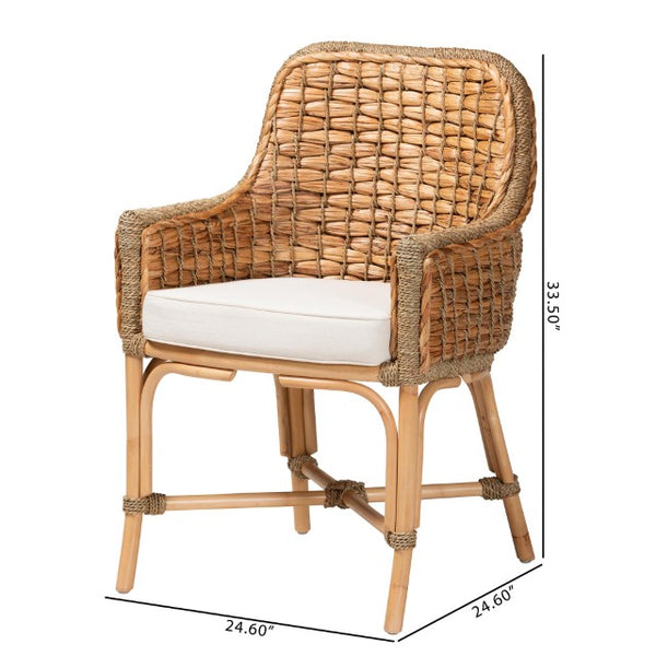 Baxton Studio bali Bali Modern Bohemian Rattan Dining Arm Chair with Cushion - Artisan Crafted, Coastal Charm & Stability Kyle-Rattan-DC-Arm