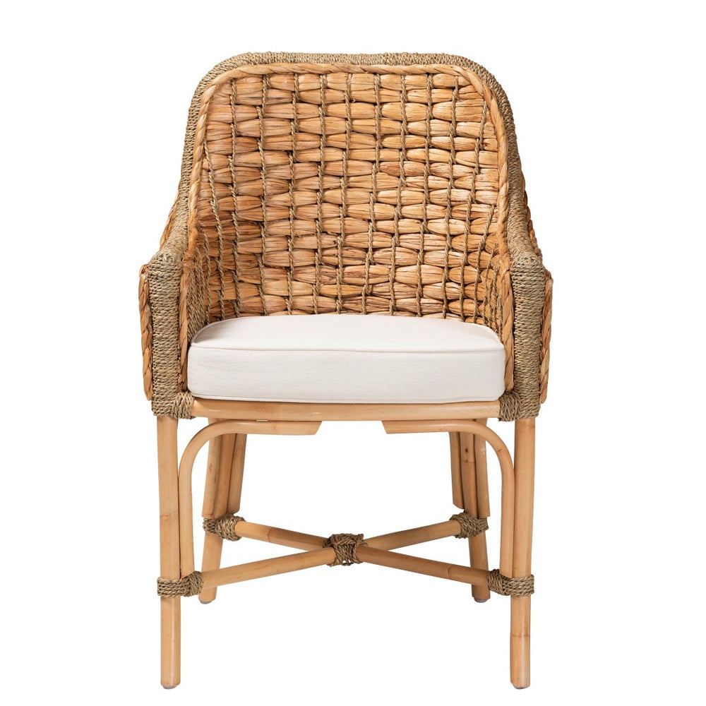 Baxton Studio bali Bali Modern Bohemian Rattan Dining Arm Chair with Cushion - Artisan Crafted, Coastal Charm & Stability Kyle-Rattan-DC-Arm