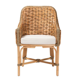 Baxton Studio bali Bali Modern Bohemian Rattan Dining Arm Chair with Cushion - Artisan Crafted, Coastal Charm & Stability Kyle-Rattan-DC-Arm