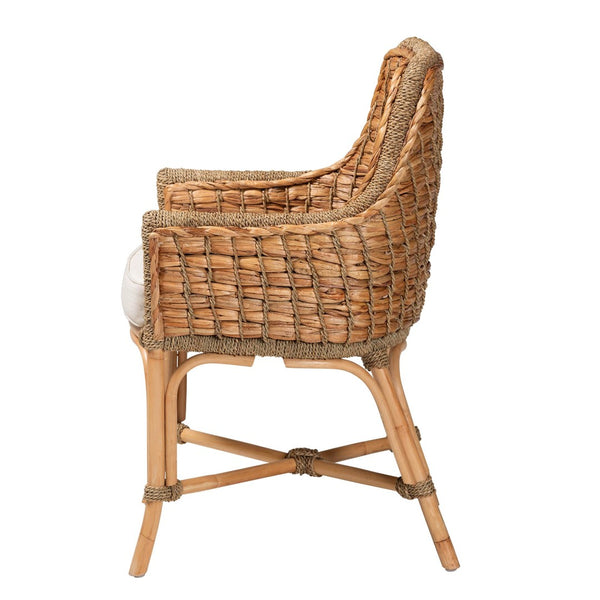 Baxton Studio bali Bali Modern Bohemian Rattan Dining Arm Chair with Cushion - Artisan Crafted, Coastal Charm & Stability Kyle-Rattan-DC-Arm