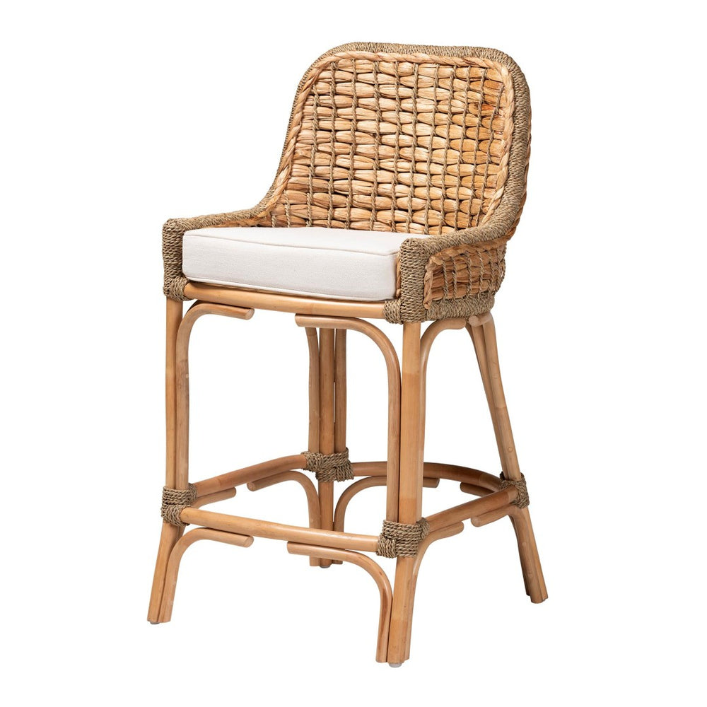 Baxton Studio bali Kyle Modern Bohemian Rattan Counter Stool with Cushion – Handcrafted, Coastal Charm & Comfort Kyle-Rattan-CS