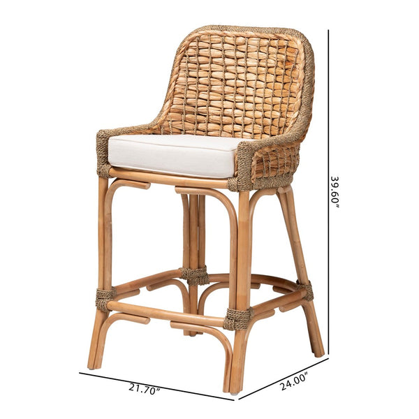 Baxton Studio bali Kyle Modern Bohemian Rattan Counter Stool with Cushion – Handcrafted, Coastal Charm & Comfort Kyle-Rattan-CS