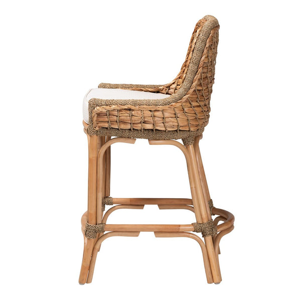 Baxton Studio bali Kyle Modern Bohemian Rattan Counter Stool with Cushion – Handcrafted, Coastal Charm & Comfort Kyle-Rattan-CS