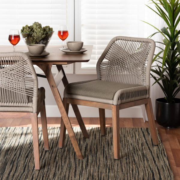 Baxton Studio bali Jennifer Mid-Century Transitional Dining Chair in Grey Woven Rope & Natural Mahogany Design Side Jennifer-Grey-DC-No Arm