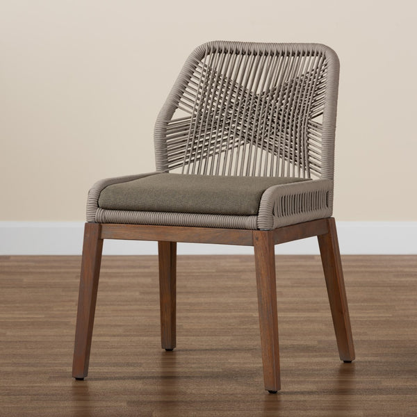 Baxton Studio bali Jennifer Mid-Century Transitional Dining Chair in Grey Woven Rope & Natural Mahogany Design Side Jennifer-Grey-DC-No Arm