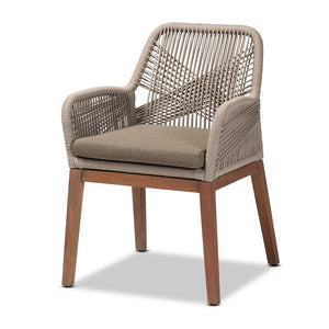 Baxton Studio bali Jennifer Mid-Century Transitional Dining Chair in Grey Woven Rope & Natural Mahogany Design Arm Jennifer-Grey-DC-Arm
