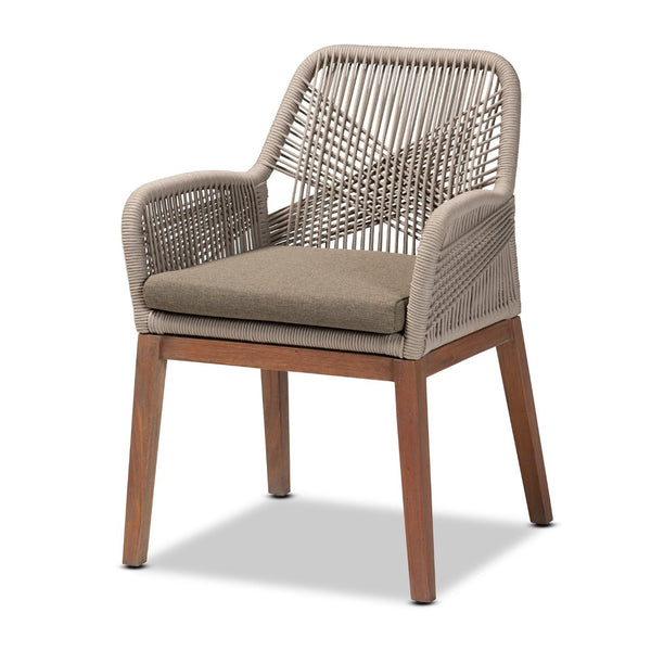 Baxton Studio bali Jennifer Mid-Century Transitional Dining Chair in Grey Woven Rope & Natural Mahogany Design Arm Jennifer-Grey-DC-Arm