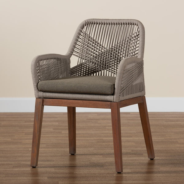 Baxton Studio bali Jennifer Mid-Century Transitional Dining Chair in Grey Woven Rope & Natural Mahogany Design Arm Jennifer-Grey-DC-Arm