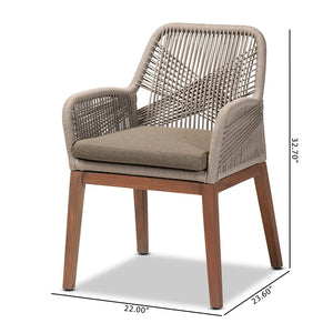 Baxton Studio bali Jennifer Mid-Century Transitional Dining Chair in Grey Woven Rope & Natural Mahogany Design Arm Jennifer-Grey-DC-Arm