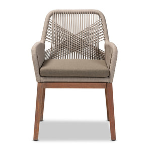Baxton Studio bali Jennifer Mid-Century Transitional Dining Chair in Grey Woven Rope & Natural Mahogany Design Arm Jennifer-Grey-DC-Arm