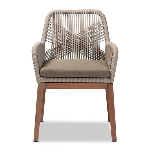 Baxton Studio bali Jennifer Mid-Century Transitional Dining Chair in Grey Woven Rope & Natural Mahogany Design Arm Jennifer-Grey-DC-Arm