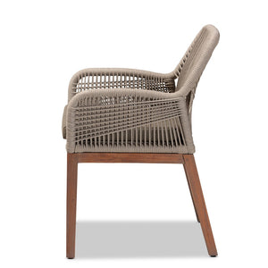 Baxton Studio bali Jennifer Mid-Century Transitional Dining Chair in Grey Woven Rope & Natural Mahogany Design Arm Jennifer-Grey-DC-Arm