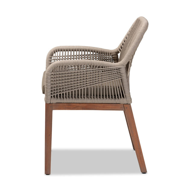 Baxton Studio bali Jennifer Mid-Century Transitional Dining Chair in Grey Woven Rope & Natural Mahogany Design Arm Jennifer-Grey-DC-Arm