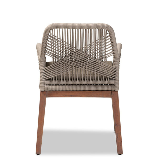 Baxton Studio bali Jennifer Mid-Century Transitional Dining Chair in Grey Woven Rope & Natural Mahogany Design Arm Jennifer-Grey-DC-Arm