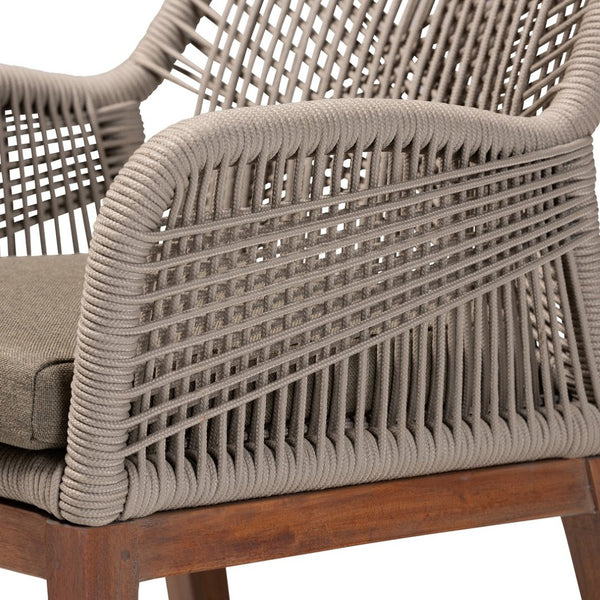 Baxton Studio bali Jennifer Mid-Century Transitional Dining Chair in Grey Woven Rope & Natural Mahogany Design Arm Jennifer-Grey-DC-Arm
