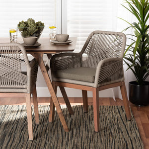 Baxton Studio bali Jennifer Mid-Century Transitional Dining Chair in Grey Woven Rope & Natural Mahogany Design Arm Jennifer-Grey-DC-Arm