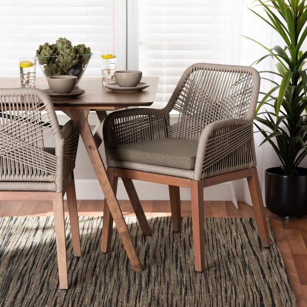 Baxton Studio bali Jennifer Mid-Century Transitional Dining Chair in Grey Woven Rope & Natural Mahogany Design Arm Jennifer-Grey-DC-Arm