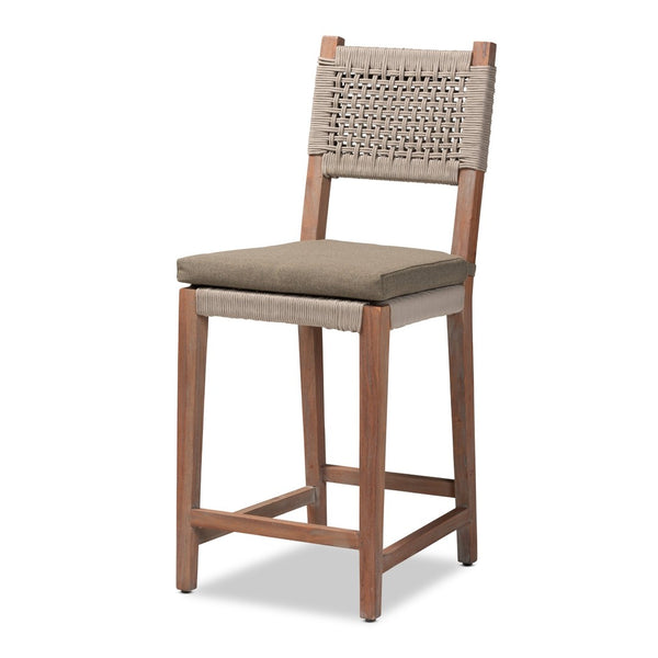 Baxton Studio bali Heyna Mid-Century Grey Woven Rope Mahogany Counter Stool - Artisan Design, Comfort & Style Heyna-Grey/Natural-CS