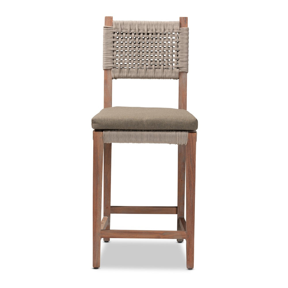 Baxton Studio bali Heyna Mid-Century Grey Woven Rope Mahogany Counter Stool - Artisan Design, Comfort & Style Heyna-Grey/Natural-CS