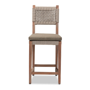 Baxton Studio bali Heyna Mid-Century Grey Woven Rope Mahogany Counter Stool - Artisan Design, Comfort & Style Heyna-Grey/Natural-CS