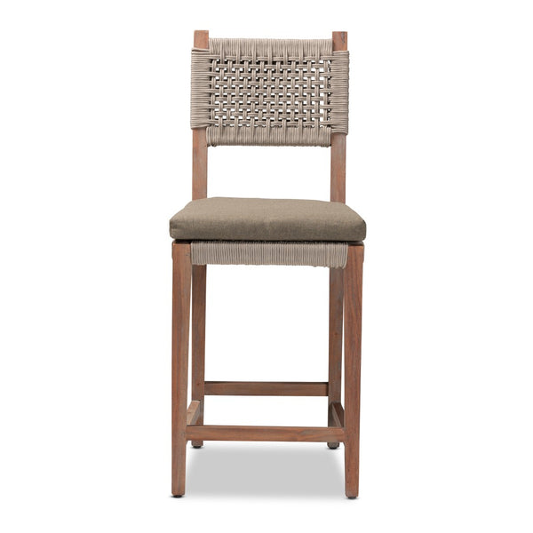 Baxton Studio bali Heyna Mid-Century Grey Woven Rope Mahogany Counter Stool - Artisan Design, Comfort & Style Heyna-Grey/Natural-CS